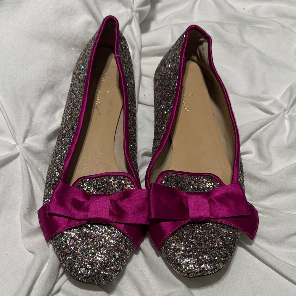 Kate Spade Glittery Flats with Pink Bow